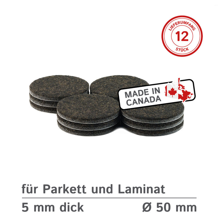 Filzgleiter selbstklebend rund 50mm, 5mm dick - 12 Stück