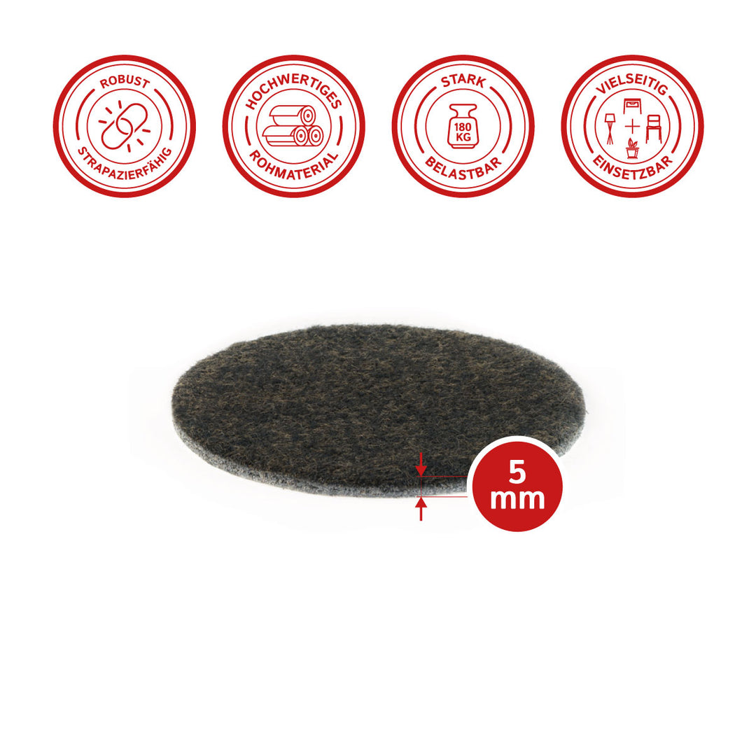 Filzgleiter selbstklebend rund 50mm, 5mm dick - 12 Stück