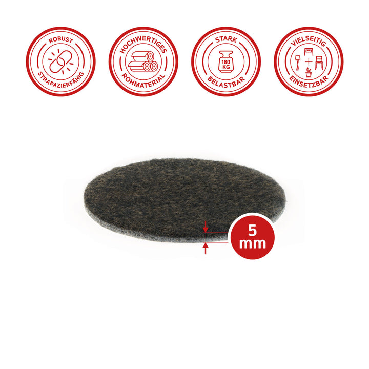 Filzgleiter selbstklebend rund 50mm, 5mm dick - 12 Stück