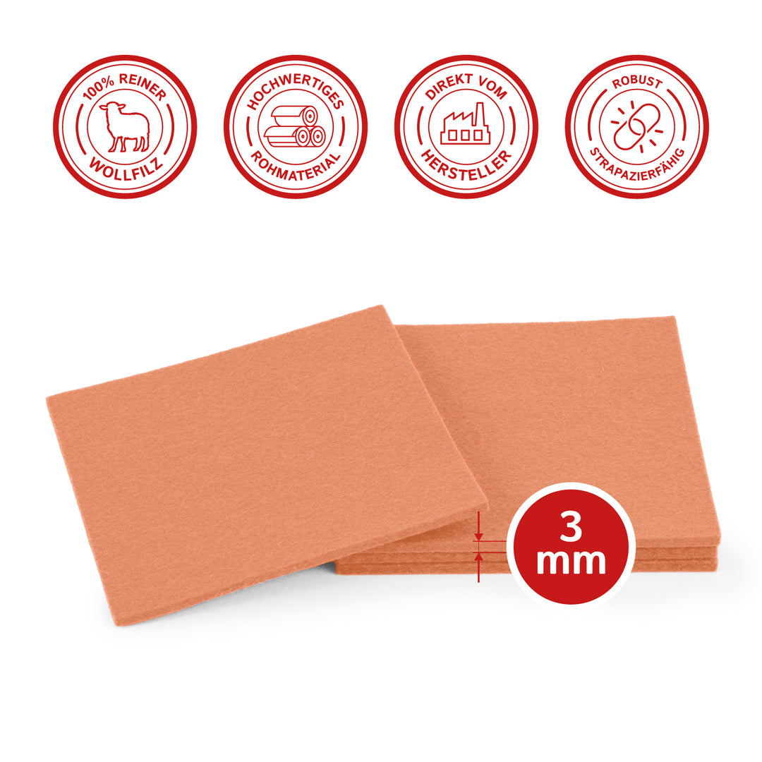 Coasters made of felt design felt (100% wool felt), square, 11 x 11 cm, 3 mm thick, 4 pieces