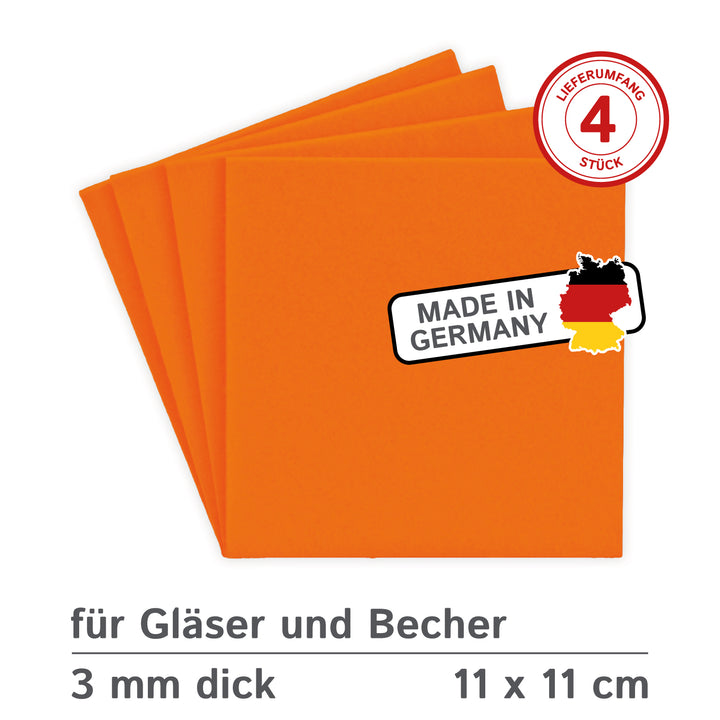 Coasters made of felt design felt (100% wool felt), square, 11 x 11 cm, 3 mm thick, 4 pieces