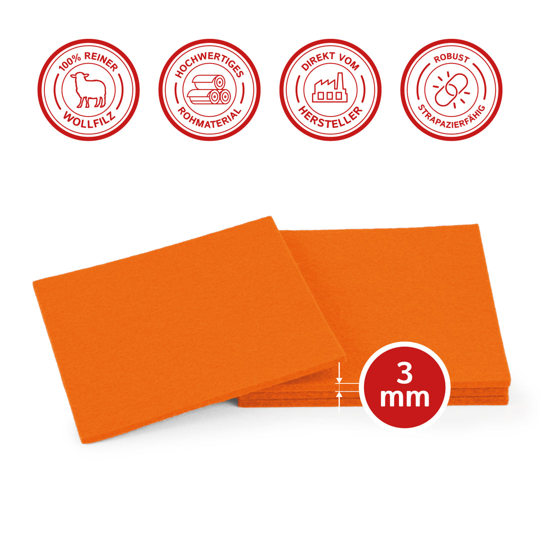 Coasters made of felt design felt (100% wool felt), square, 11 x 11 cm, 3 mm thick, 4 pieces