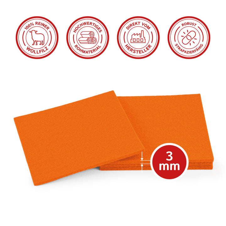 Coasters made of felt design felt (100% wool felt), square, 11 x 11 cm, 3 mm thick, 4 pieces