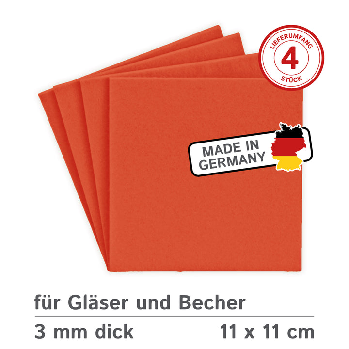 Coasters made of felt design felt (100% wool felt), square, 11 x 11 cm, 3 mm thick, 4 pieces