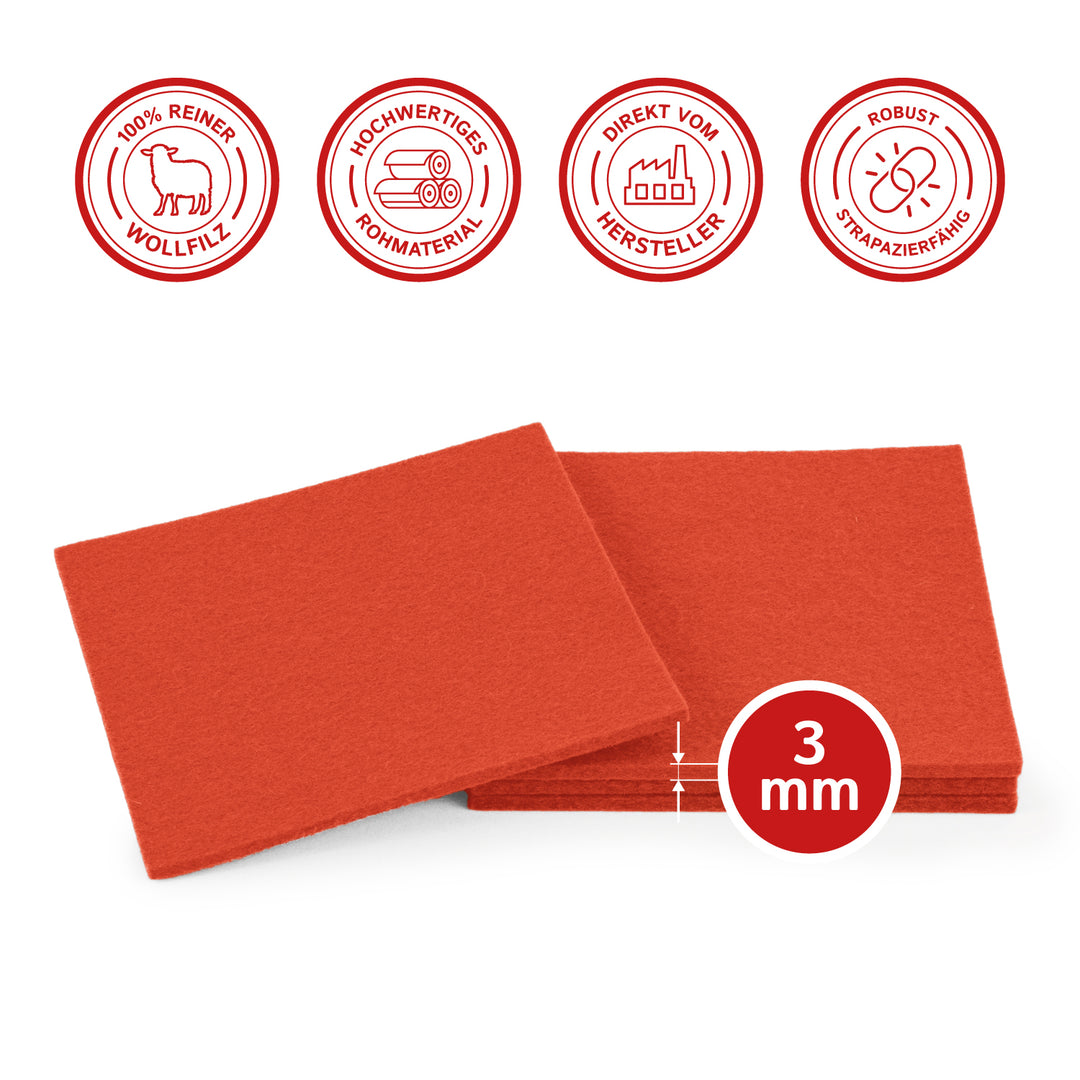 Coasters made of felt design felt (100% wool felt), square, 11 x 11 cm, 3 mm thick, 4 pieces