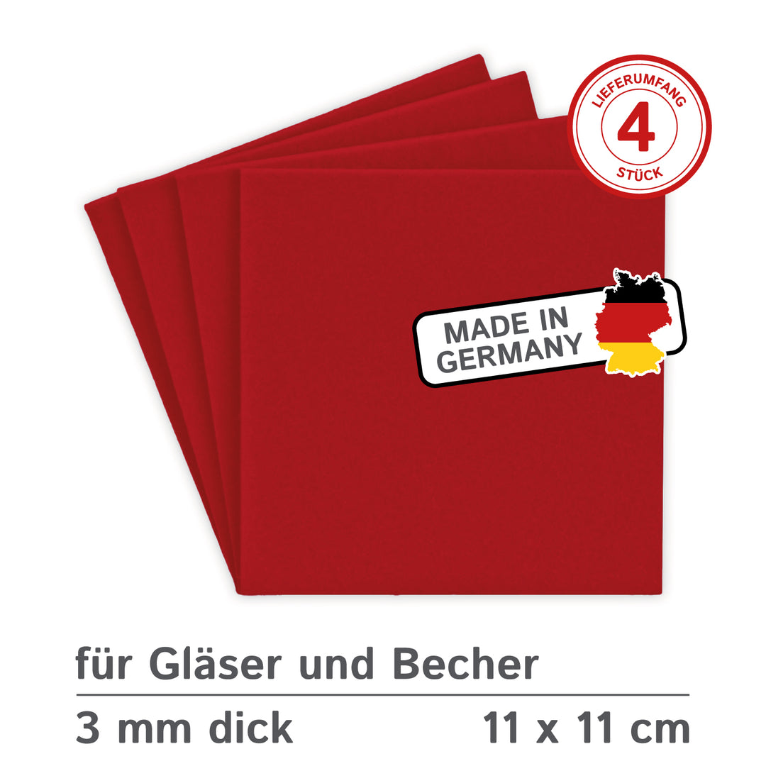 Coasters made of felt design felt (100% wool felt), square, 11 x 11 cm, 3 mm thick, 4 pieces