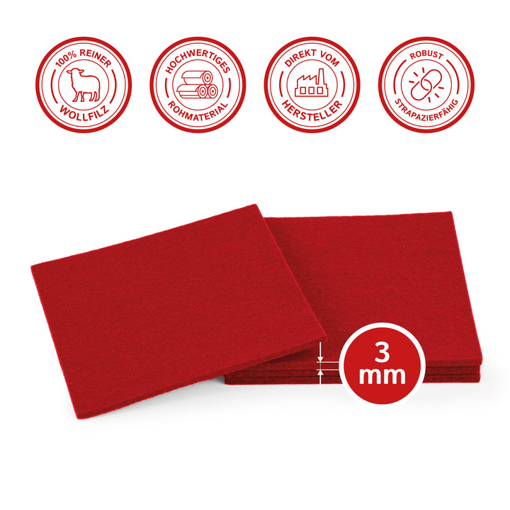 Coasters made of felt design felt (100% wool felt), square, 11 x 11 cm, 3 mm thick, 4 pieces