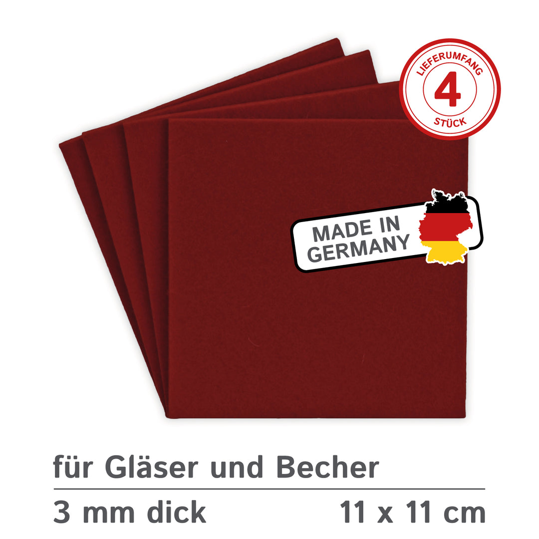 Coasters made of felt design felt (100% wool felt), square, 11 x 11 cm, 3 mm thick, 4 pieces