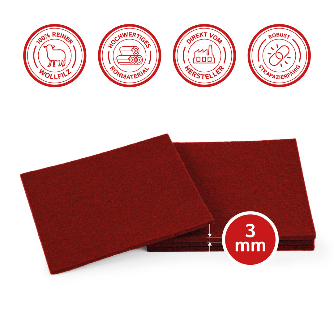 Coasters made of felt design felt (100% wool felt), square, 11 x 11 cm, 3 mm thick, 4 pieces