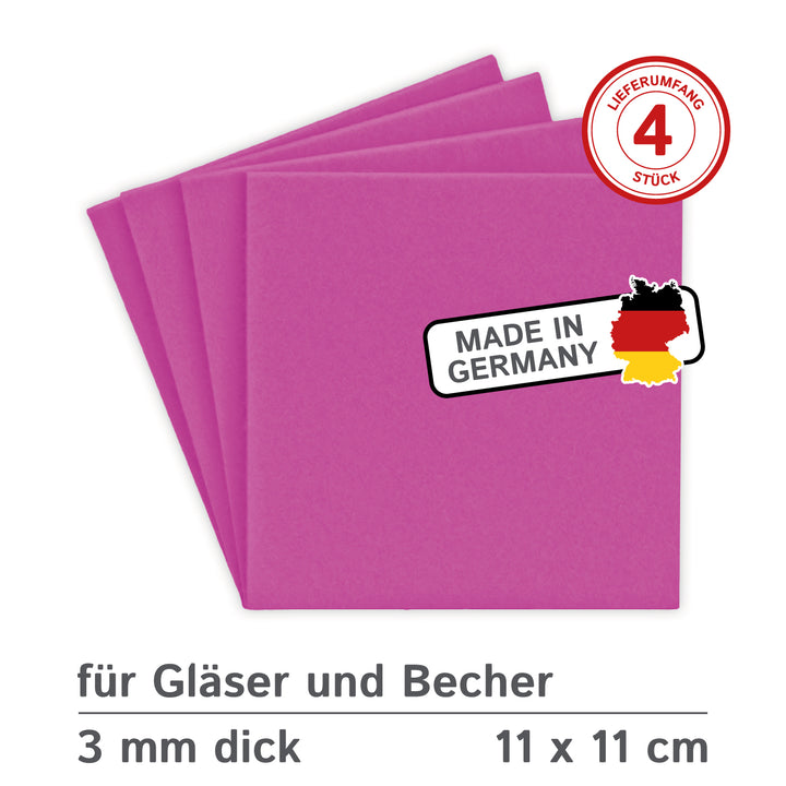 Coasters made of felt design felt (100% wool felt), square, 11 x 11 cm, 3 mm thick, 4 pieces