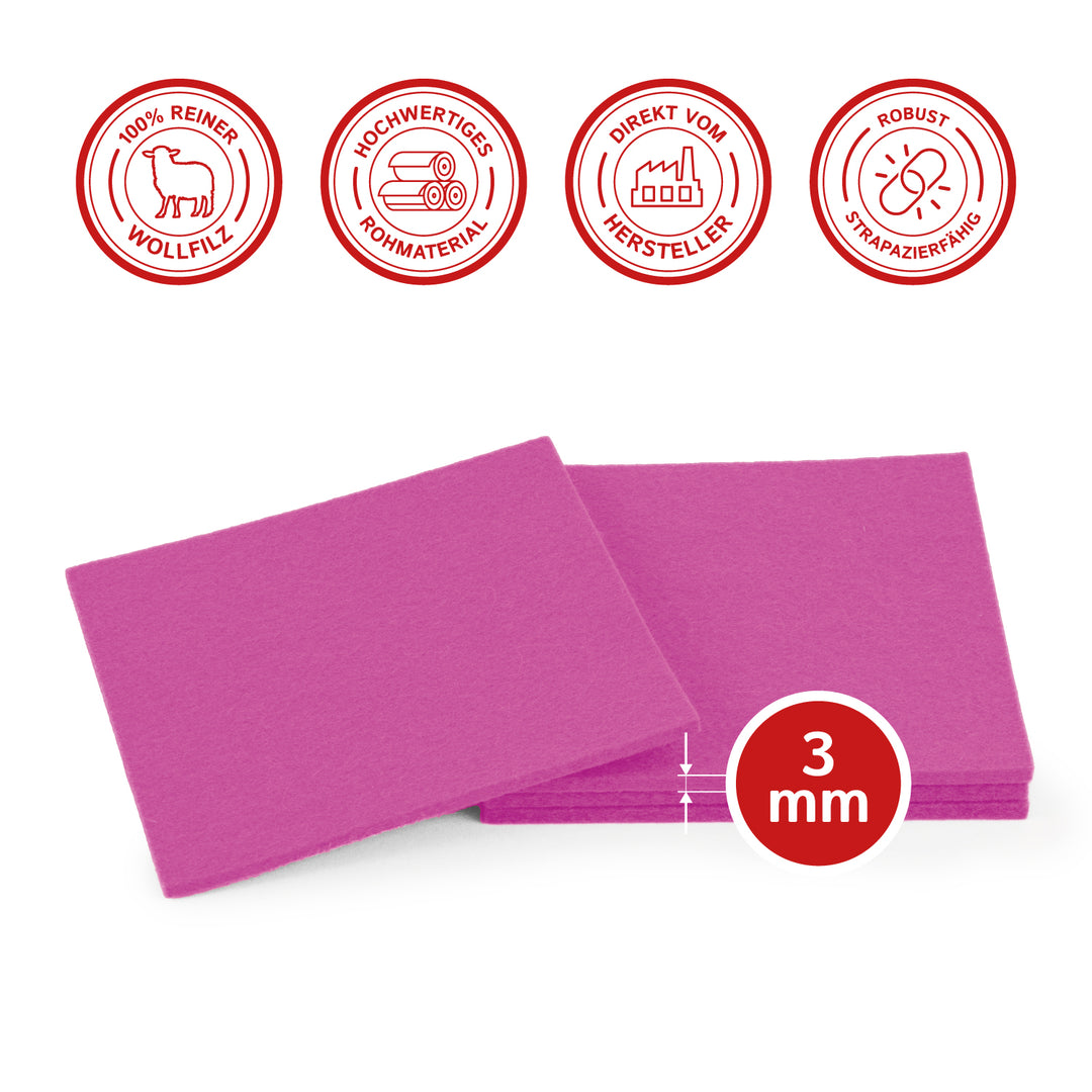 Coasters made of felt design felt (100% wool felt), square, 11 x 11 cm, 3 mm thick, 4 pieces