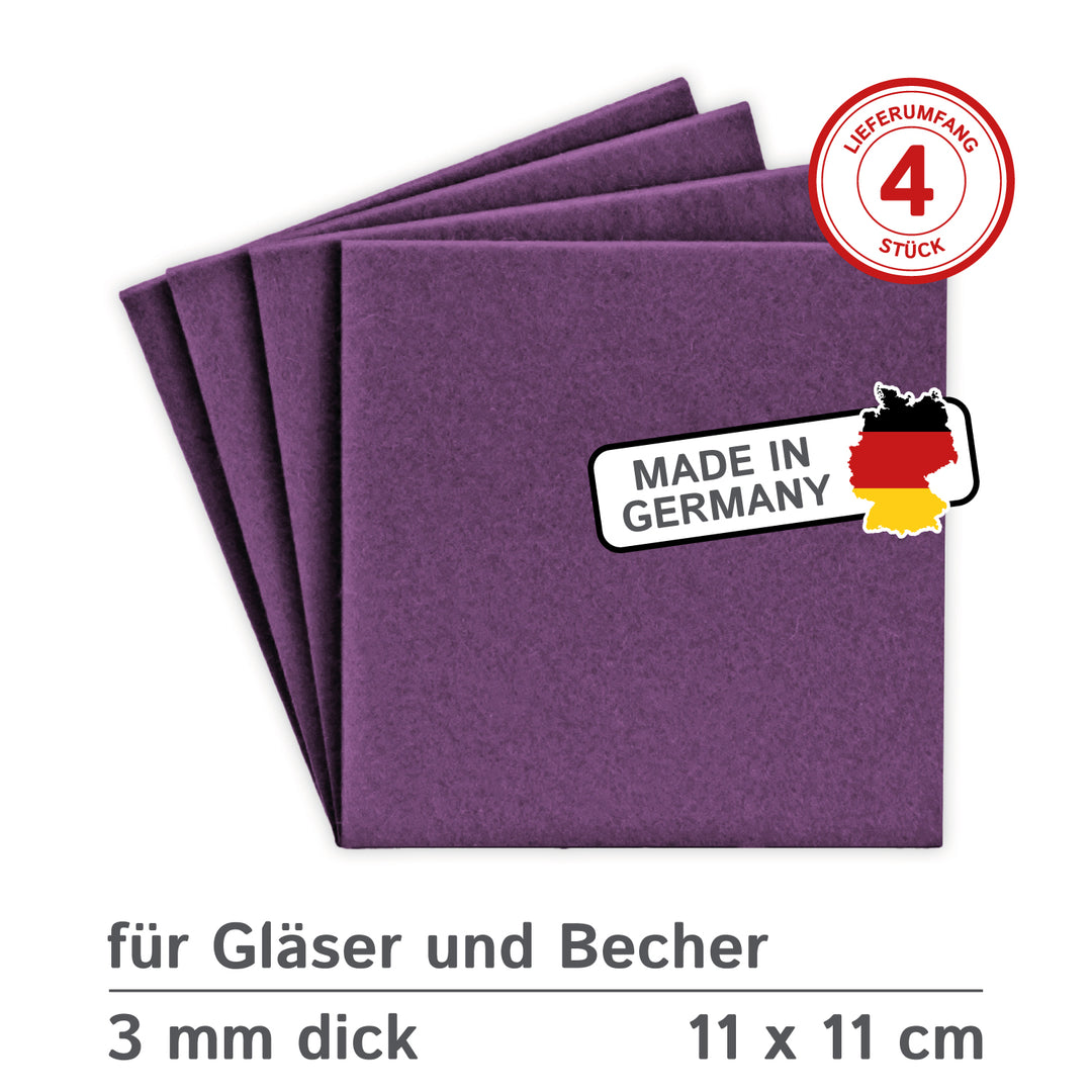 Coasters made of felt design felt (100% wool felt), square, 11 x 11 cm, 3 mm thick, 4 pieces