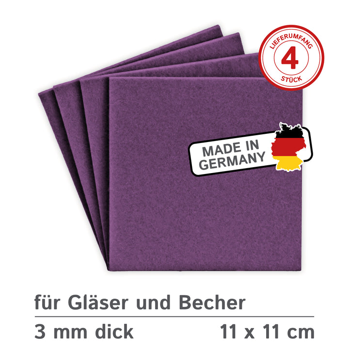 Coasters made of felt design felt (100% wool felt), square, 11 x 11 cm, 3 mm thick, 4 pieces