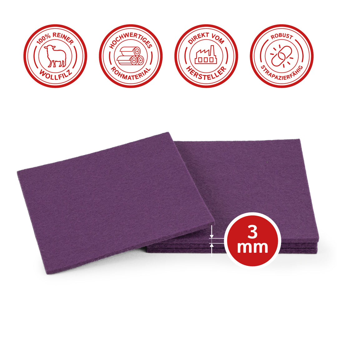 Coasters made of felt design felt (100% wool felt), square, 11 x 11 cm, 3 mm thick, 4 pieces