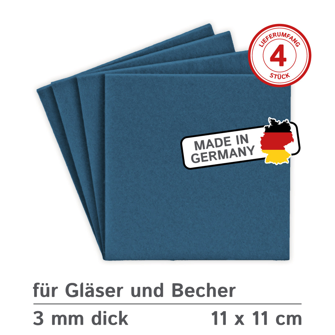 Coasters made of felt design felt (100% wool felt), square, 11 x 11 cm, 3 mm thick, 4 pieces