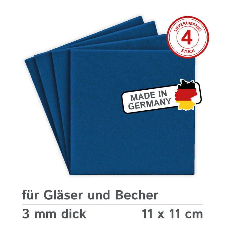 Coasters made of felt design felt (100% wool felt), square, 11 x 11 cm, 3 mm thick, 4 pieces