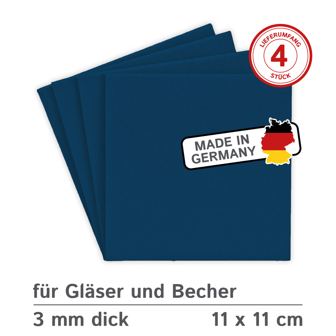 Coasters made of felt design felt (100% wool felt), square, 11 x 11 cm, 3 mm thick, 4 pieces