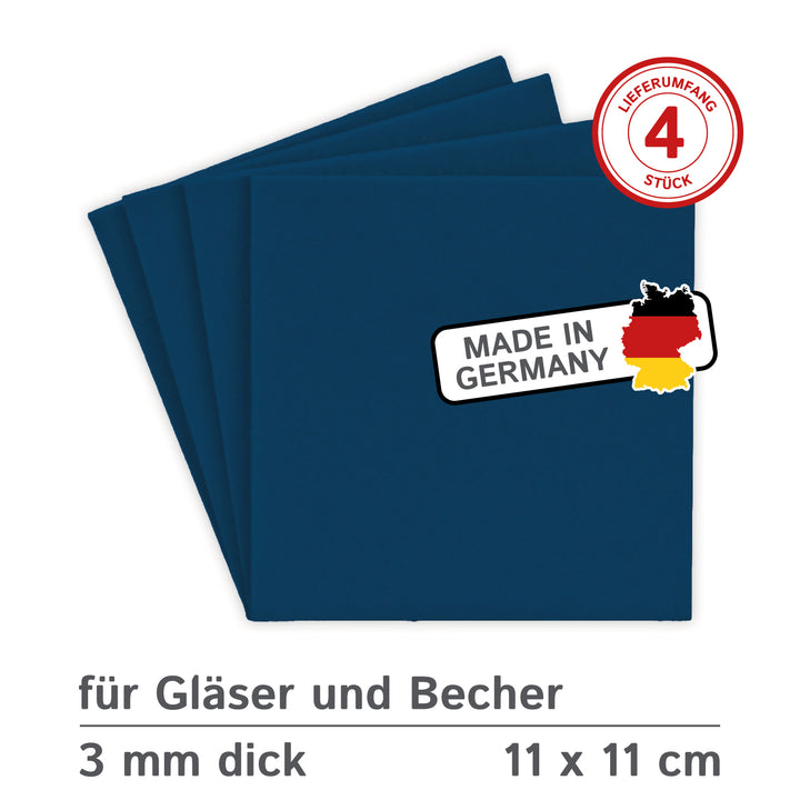 Coasters made of felt design felt (100% wool felt), square, 11 x 11 cm, 3 mm thick, 4 pieces