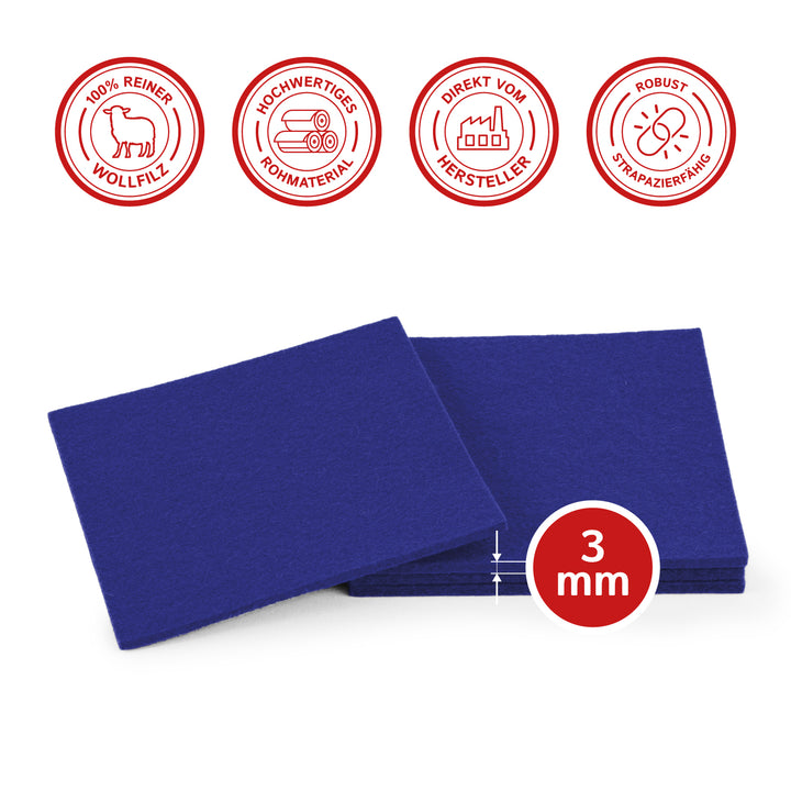 Coasters made of felt design felt (100% wool felt), square, 11 x 11 cm, 3 mm thick, 4 pieces