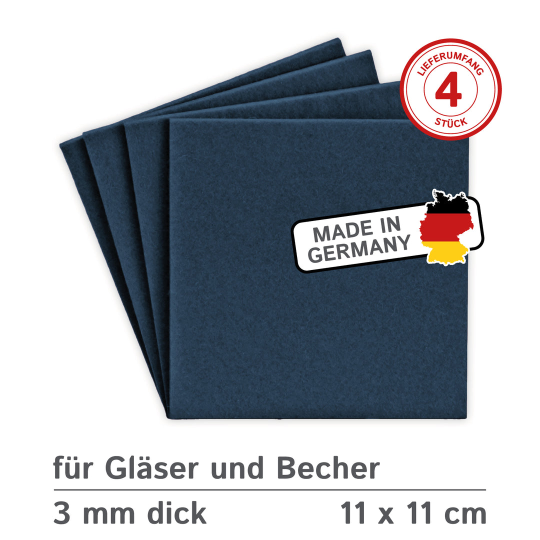 Coasters made of felt design felt (100% wool felt), square, 11 x 11 cm, 3 mm thick, 4 pieces