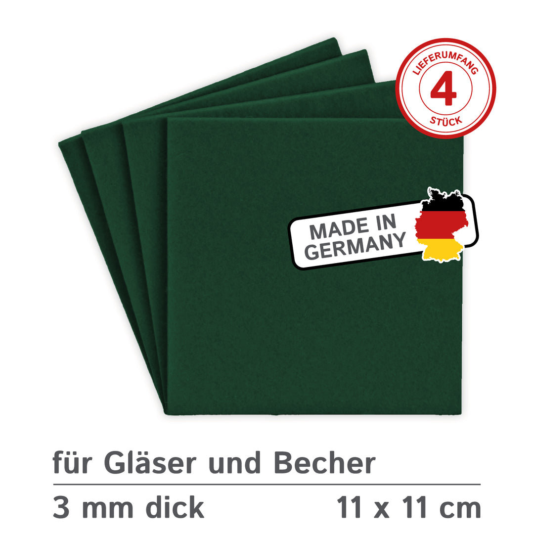 Coasters made of felt design felt (100% wool felt), square, 11 x 11 cm, 3 mm thick, 4 pieces