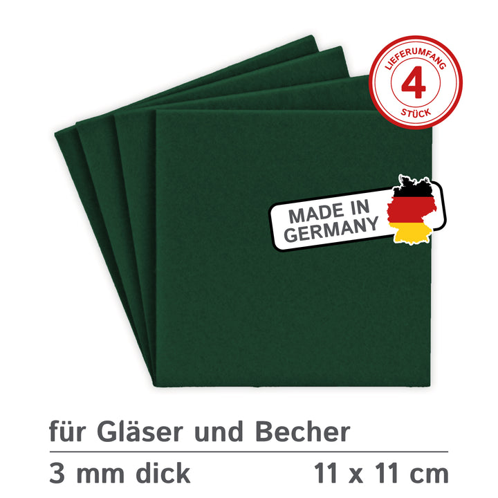 Coasters made of felt design felt (100% wool felt), square, 11 x 11 cm, 3 mm thick, 4 pieces