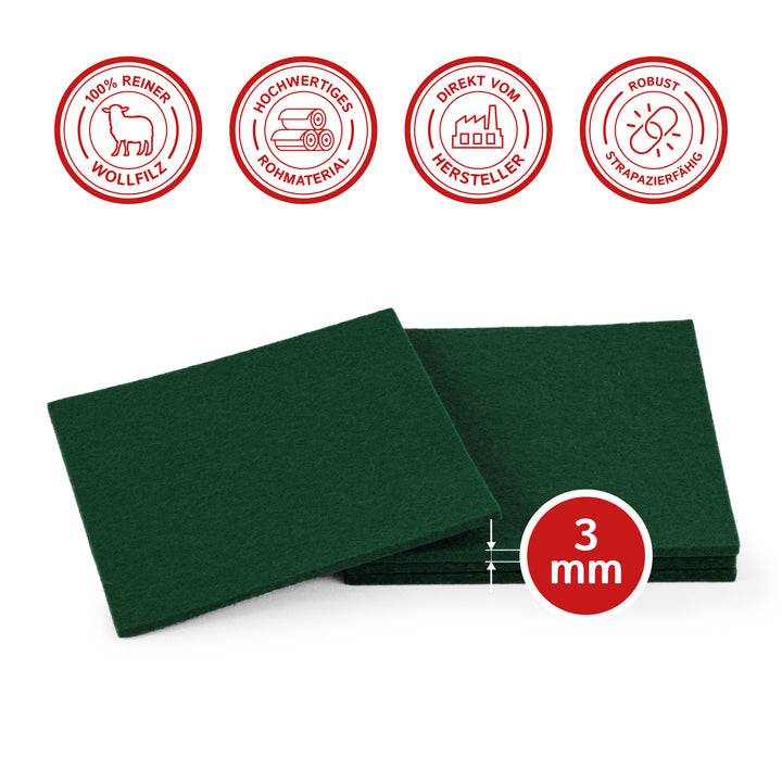 Coasters made of felt design felt (100% wool felt), square, 11 x 11 cm, 3 mm thick, 4 pieces
