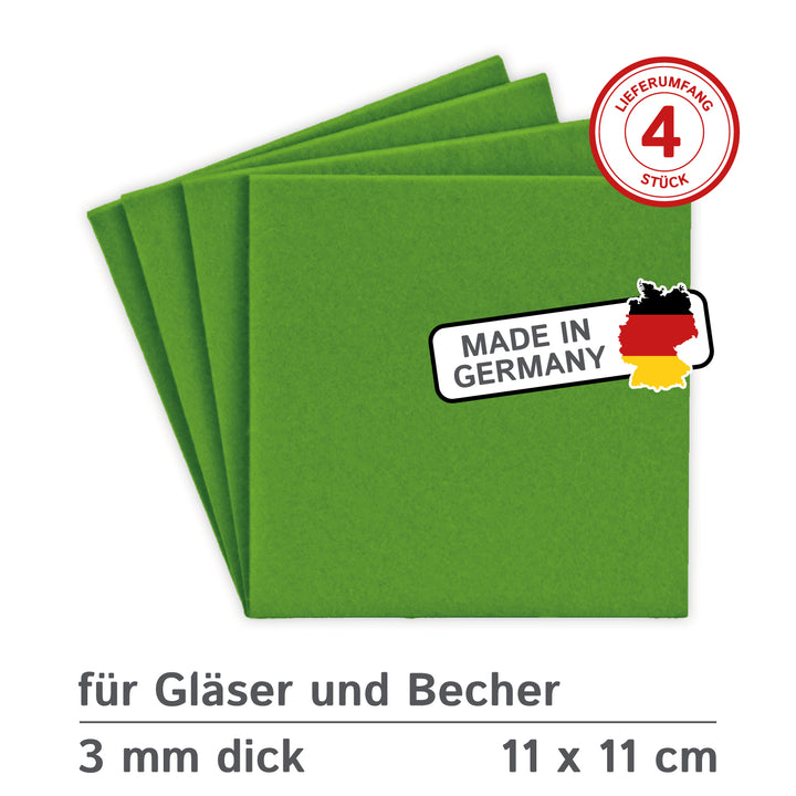 Coasters made of felt design felt (100% wool felt), square, 11 x 11 cm, 3 mm thick, 4 pieces