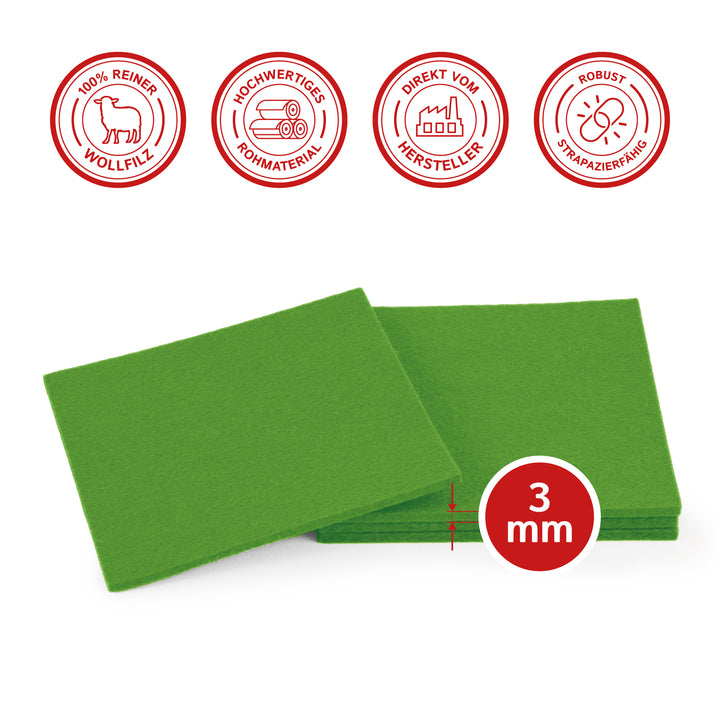 Coasters made of felt design felt (100% wool felt), square, 11 x 11 cm, 3 mm thick, 4 pieces