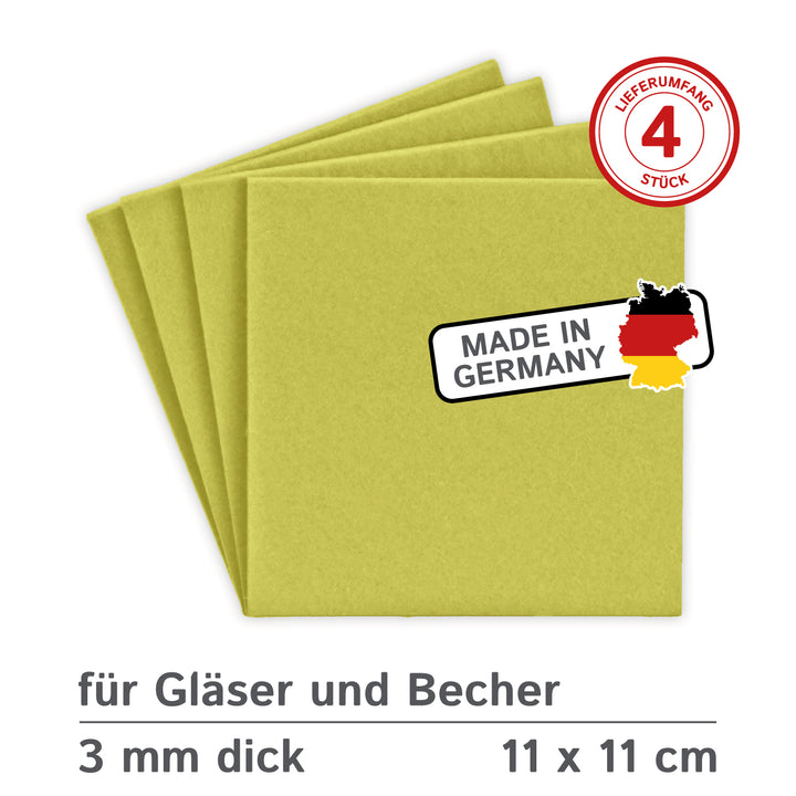 Coasters made of felt design felt (100% wool felt), square, 11 x 11 cm, 3 mm thick, 4 pieces