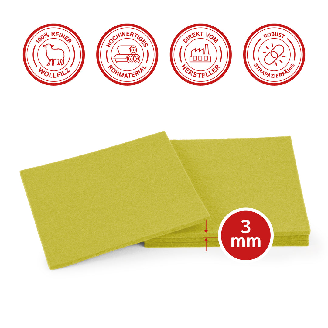 Coasters made of felt design felt (100% wool felt), square, 11 x 11 cm, 3 mm thick, 4 pieces