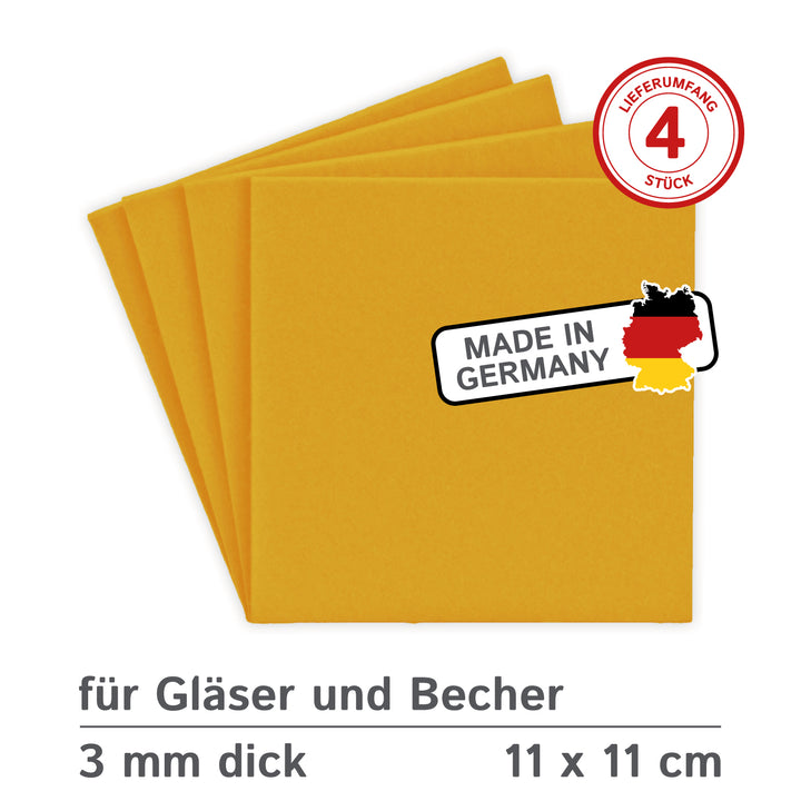 Coasters made of felt design felt (100% wool felt), square, 11 x 11 cm, 3 mm thick, 4 pieces