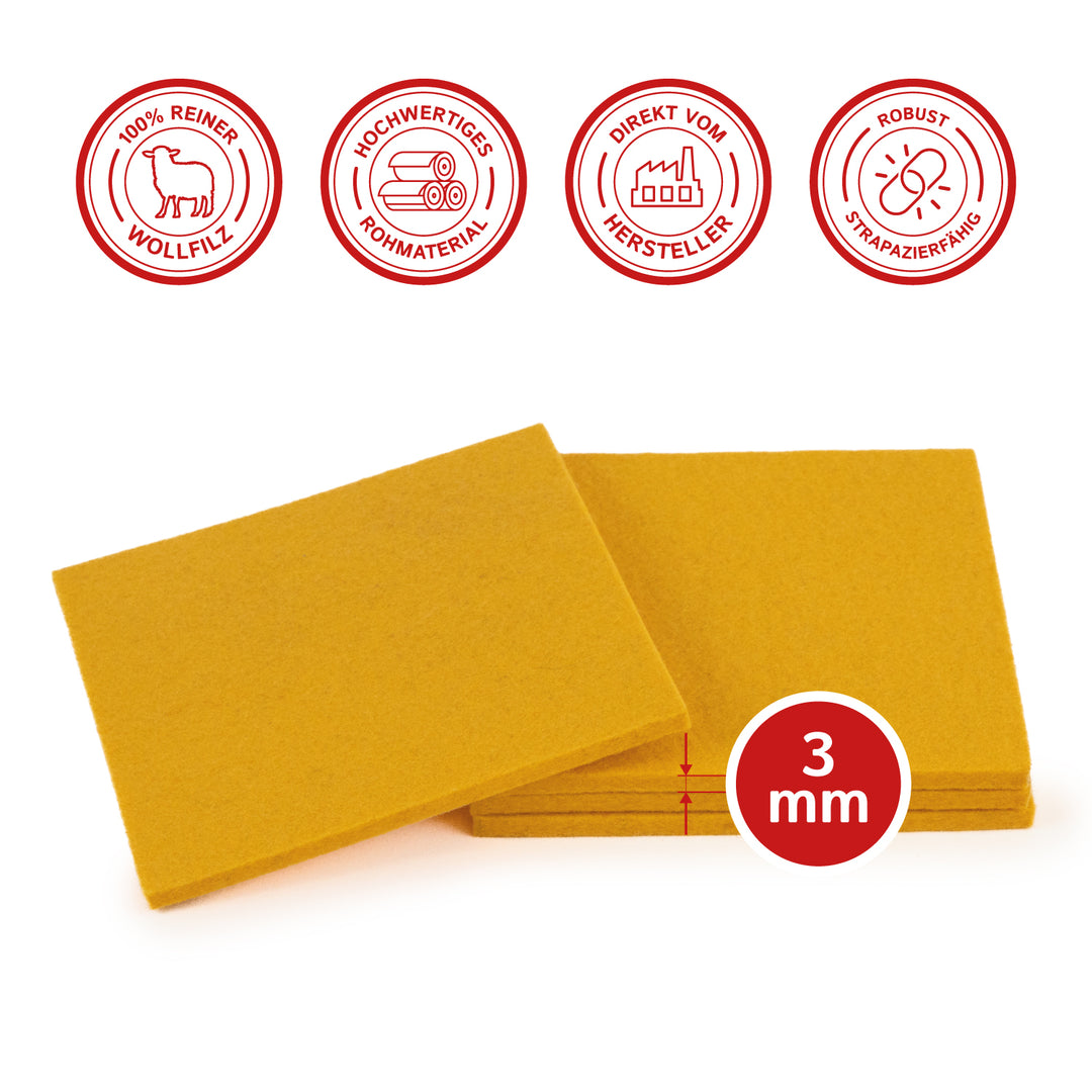 Coasters made of felt design felt (100% wool felt), square, 11 x 11 cm, 3 mm thick, 4 pieces