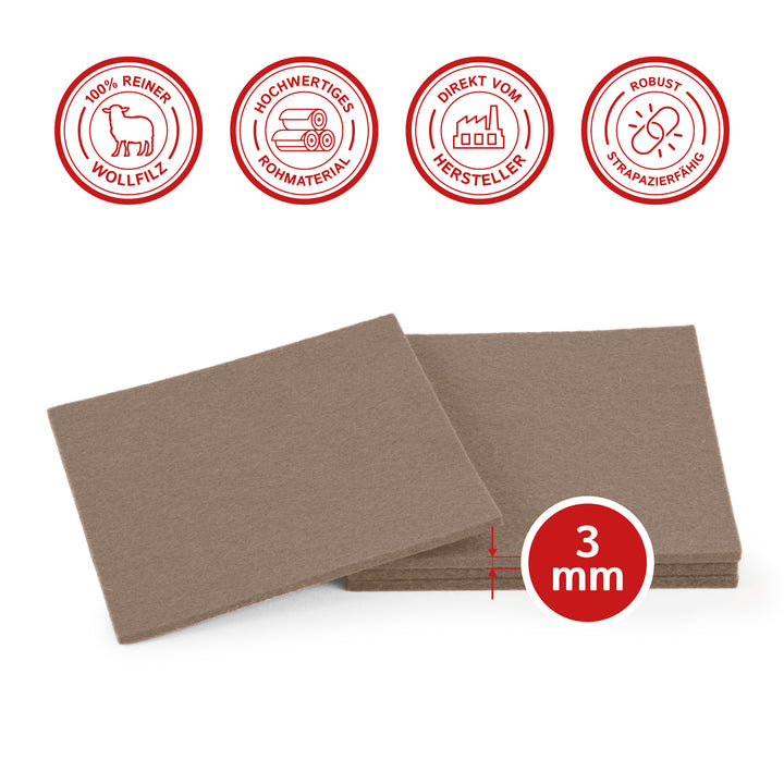 Coasters made of felt design felt (100% wool felt), square, 11 x 11 cm, 3 mm thick, 4 pieces