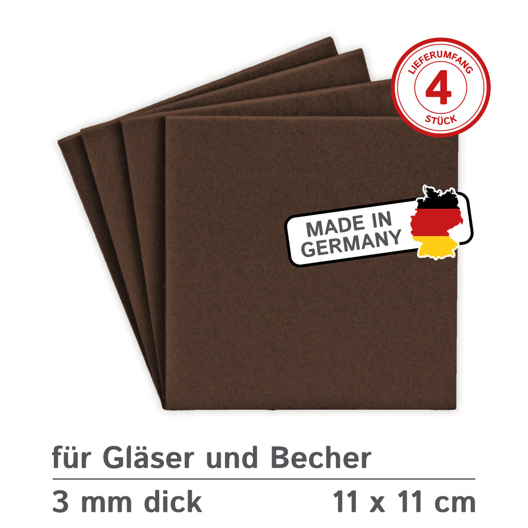 Coasters made of felt design felt (100% wool felt), square, 11 x 11 cm, 3 mm thick, 4 pieces