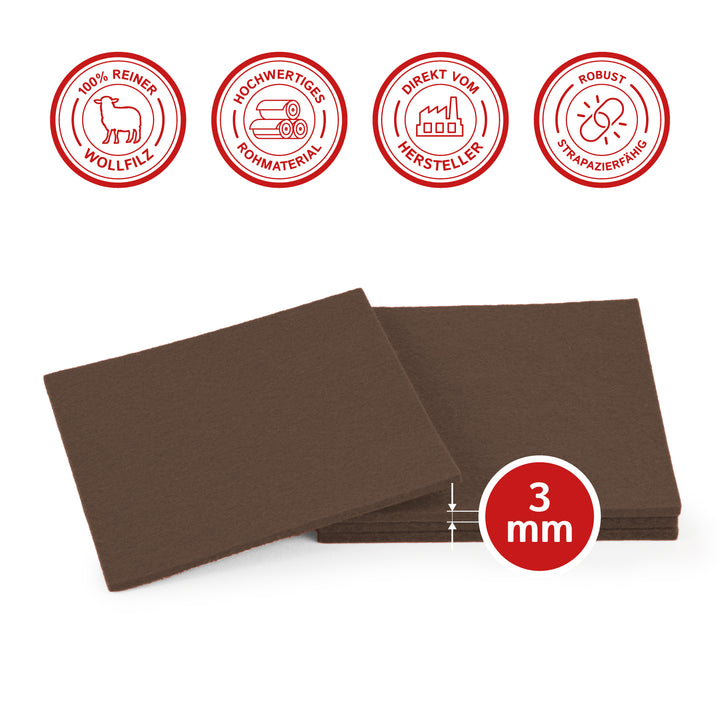 Coasters made of felt design felt (100% wool felt), square, 11 x 11 cm, 3 mm thick, 4 pieces