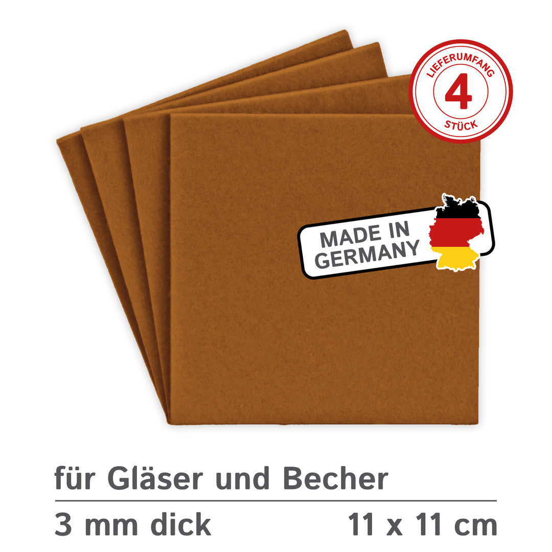 Coasters made of felt design felt (100% wool felt), square, 11 x 11 cm, 3 mm thick, 4 pieces