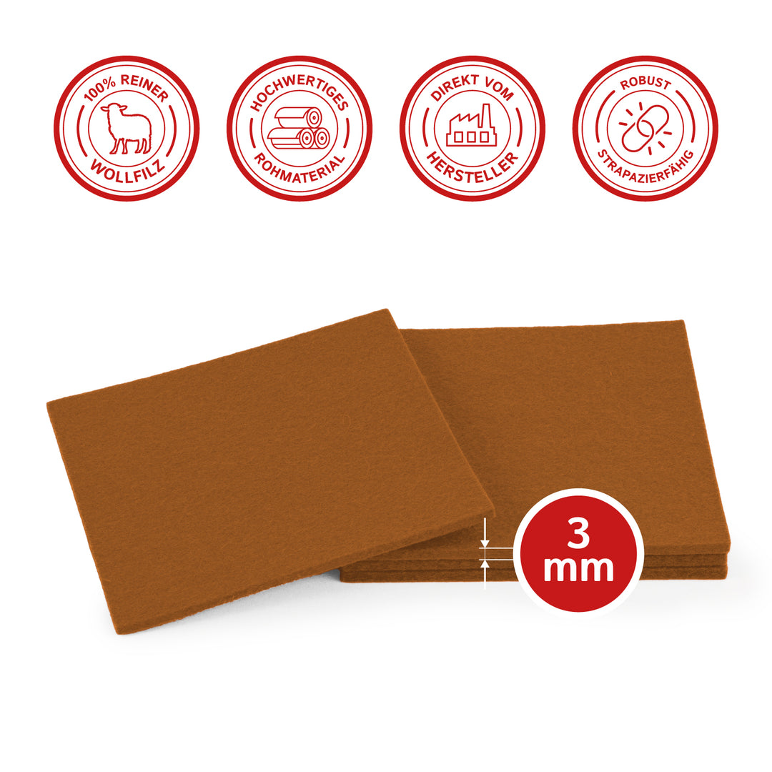 Coasters made of felt design felt (100% wool felt), square, 11 x 11 cm, 3 mm thick, 4 pieces