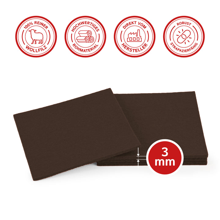 Coasters made of felt design felt (100% wool felt), square, 11 x 11 cm, 3 mm thick, 4 pieces