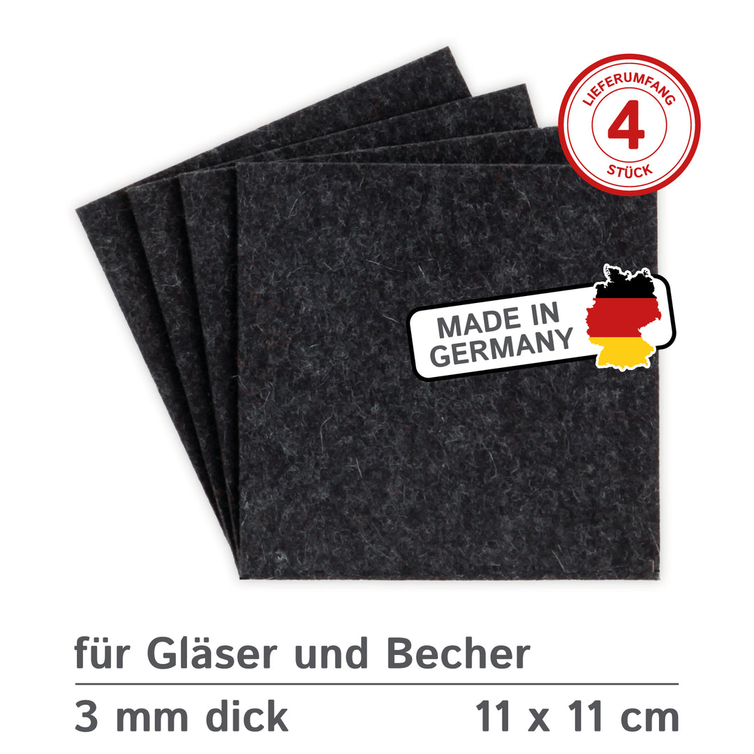 Coasters made of felt design felt (100% wool felt), square, 11 x 11 cm, 3 mm thick, 4 pieces