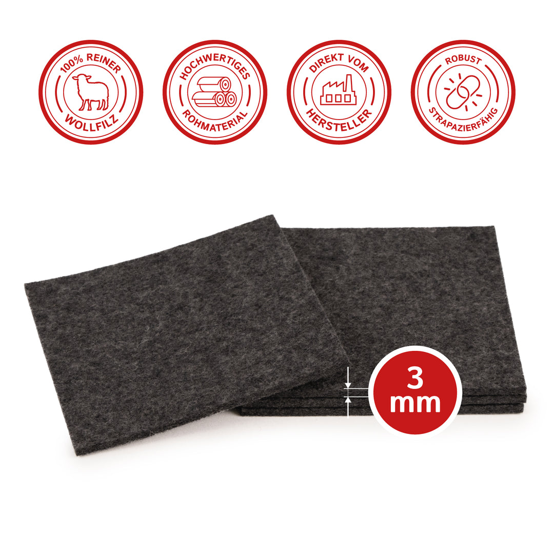 Coasters made of felt design felt (100% wool felt), square, 11 x 11 cm, 3 mm thick, 4 pieces