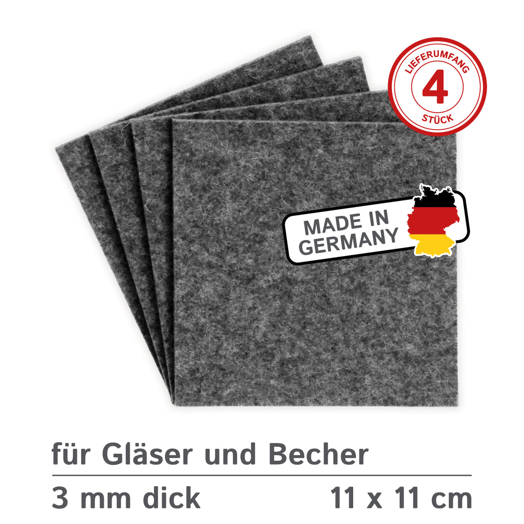 Coasters made of felt design felt (100% wool felt), square, 11 x 11 cm, 3 mm thick, 4 pieces