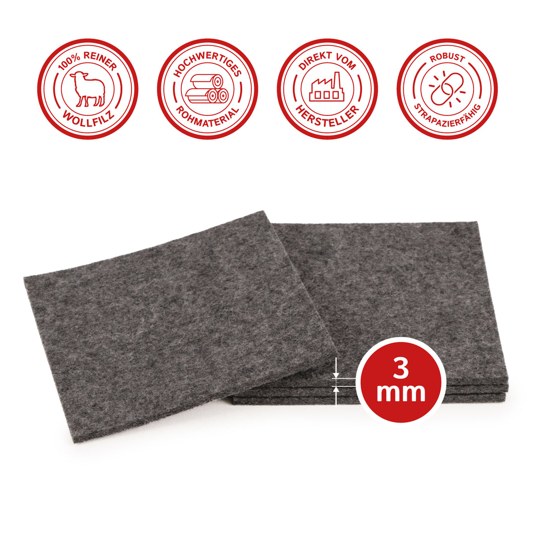 Coasters made of felt design felt (100% wool felt), square, 11 x 11 cm, 3 mm thick, 4 pieces