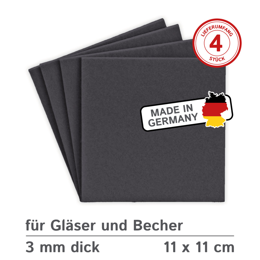 Coasters made of felt design felt (100% wool felt), square, 11 x 11 cm, 3 mm thick, 4 pieces