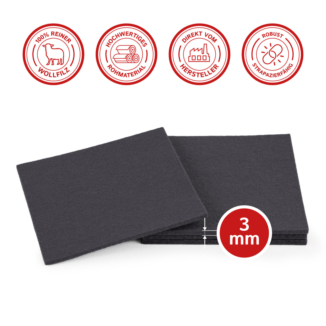 Coasters made of felt design felt (100% wool felt), square, 11 x 11 cm, 3 mm thick, 4 pieces