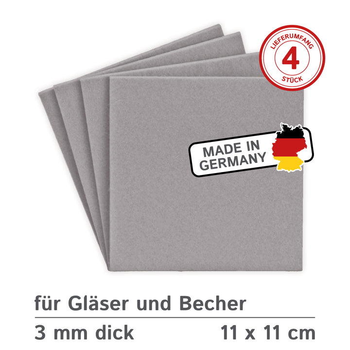 Coasters made of felt design felt (100% wool felt), square, 11 x 11 cm, 3 mm thick, 4 pieces