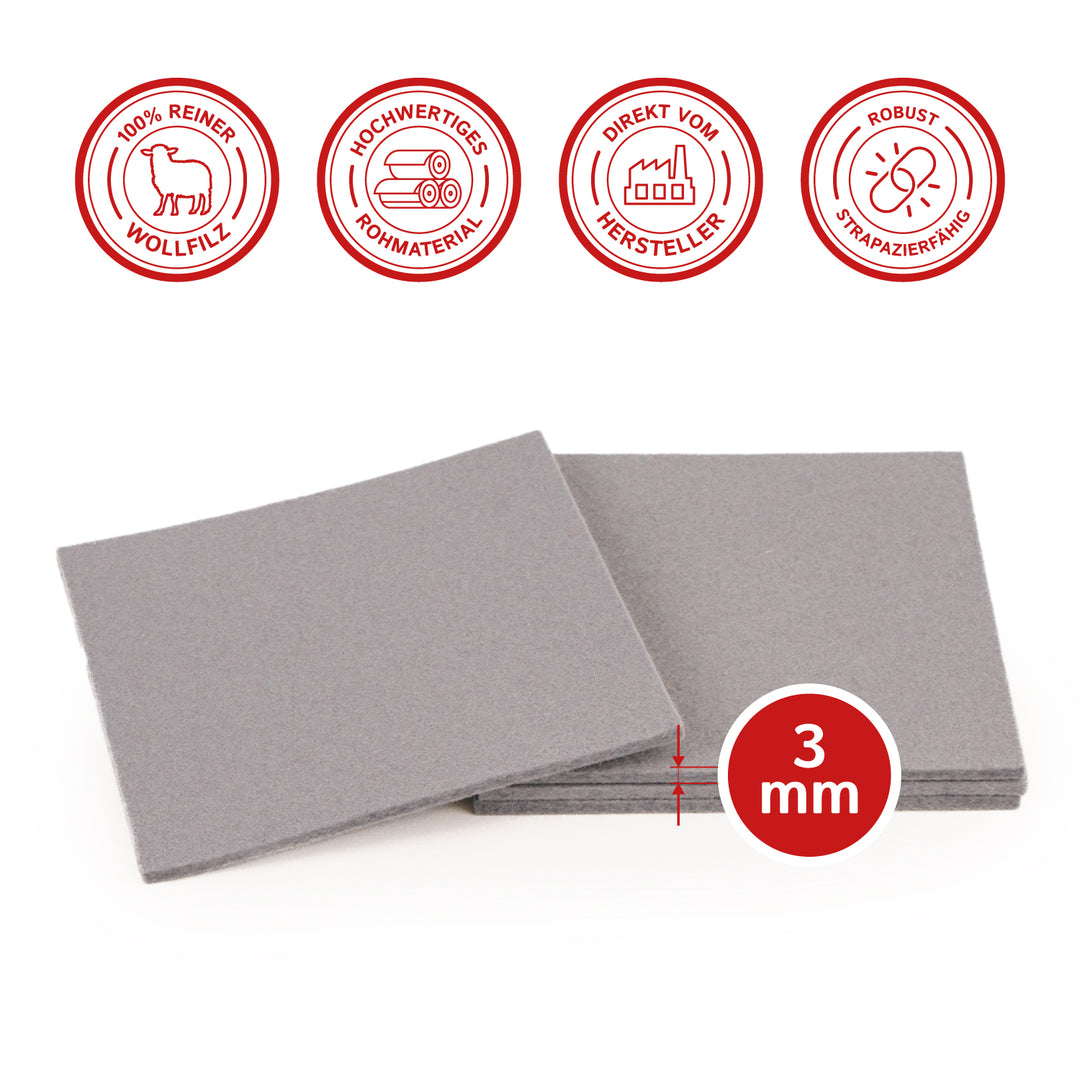 Coasters made of felt design felt (100% wool felt), square, 11 x 11 cm, 3 mm thick, 4 pieces