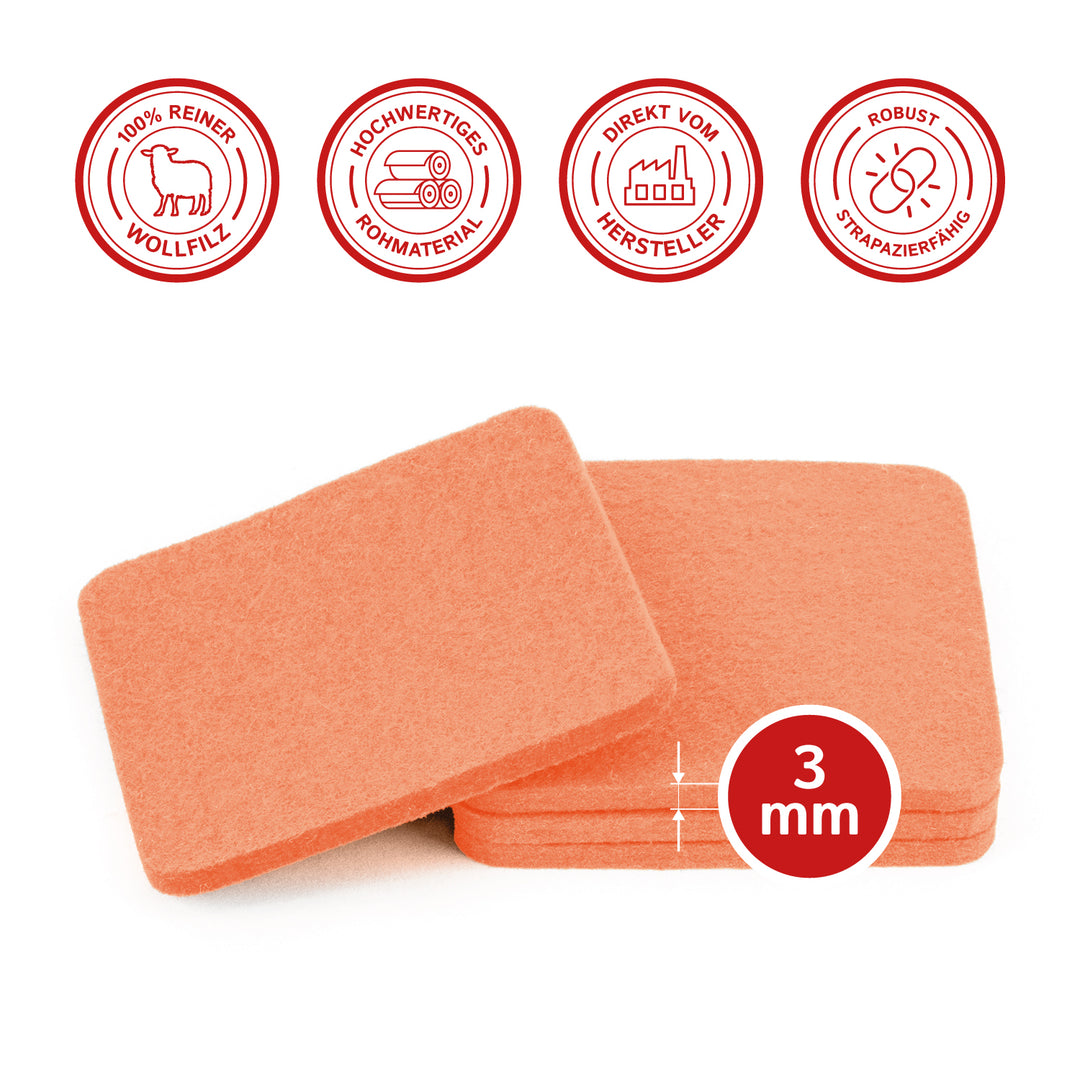 Filz Glasuntersetzer in pastell orange 4 Stück 3mm dick 9x9cm