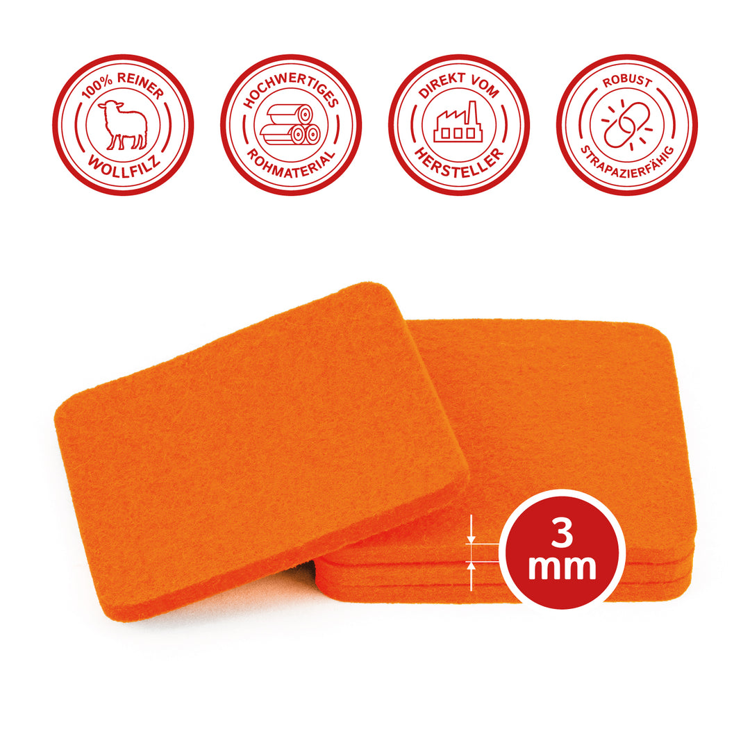 Filz Glasuntersetzer in orange 4 Stück 3mm dick 9x9cm