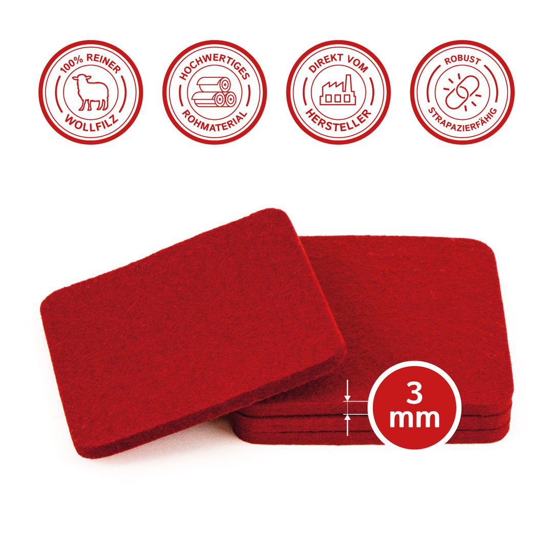 Filz Glasuntersetzer in karminrot 4 Stück 3mm dick 9x9cm